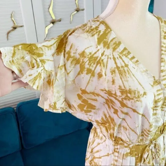 Gigio | Sunburst Golden Tie Dye Peek A Boo Slit Surplice Maxi Dress New 1X Plus
