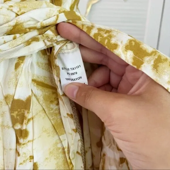 Gigio | Sunburst Golden Tie Dye Peek A Boo Slit Surplice Maxi Dress New XL Plus