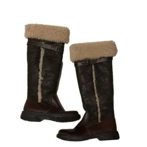 Girl's BORN Knee High Boots Oakdale Shearling Size 3/35 Brown