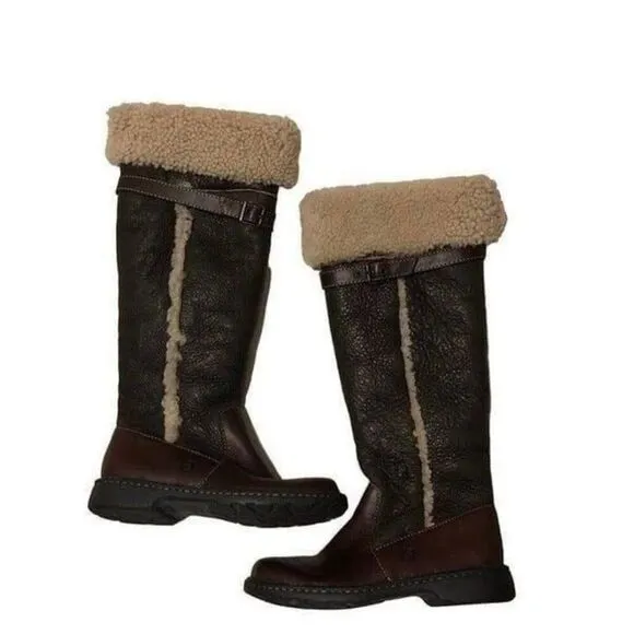 Girl's BORN Knee High Boots Oakdale Shearling Size 3/35 Brown