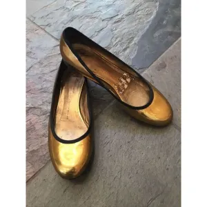 GIUSEPPE ZANOTTI SHOES BALLET FLATS GOLD LEATHER IT 38.5 US 8.5 Black Trim