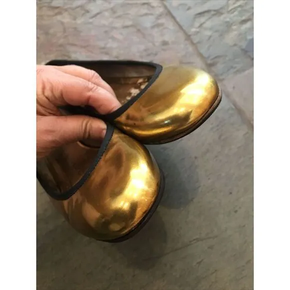 GIUSEPPE ZANOTTI SHOES BALLET FLATS GOLD LEATHER IT 38.5 US 8.5 Black Trim