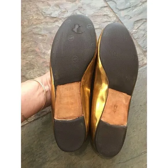 GIUSEPPE ZANOTTI SHOES BALLET FLATS GOLD LEATHER IT 38.5 US 8.5 Black Trim