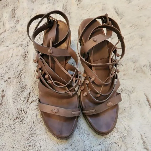GIVENCHY BLOCK MULTI STRAPE KNOTTED ANKLE WRAP SANDALS SIZE 39.5 (9)