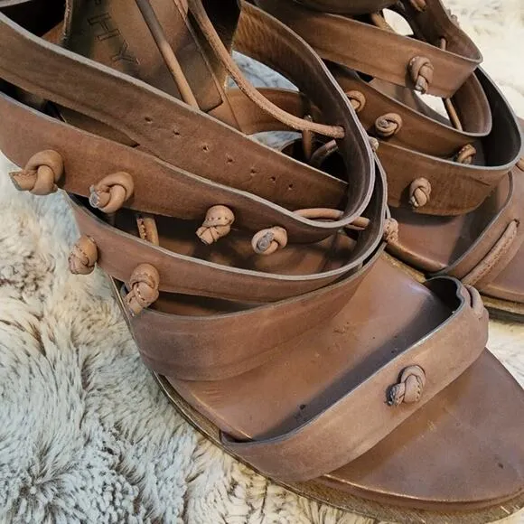 GIVENCHY BLOCK MULTI STRAPE KNOTTED ANKLE WRAP SANDALS SIZE 39.5 (9)