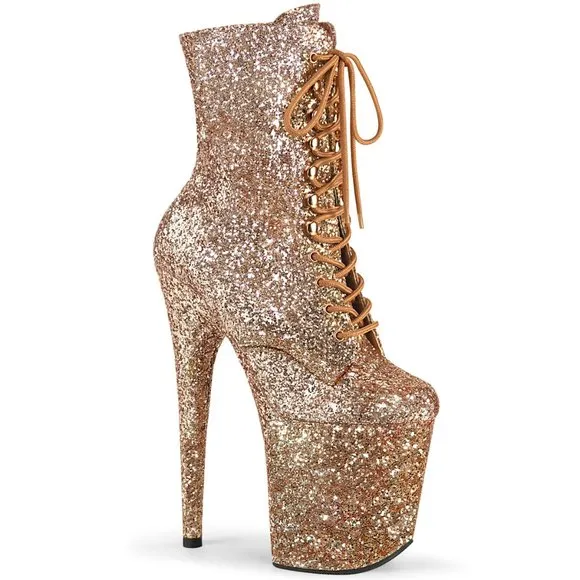 Glitter Lace Up High Heel Platform Ankle Boots