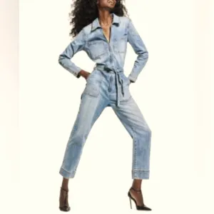 Gloria Vanderbilt Womens Denim Belted Jumpsuit Woodside Wash 8
