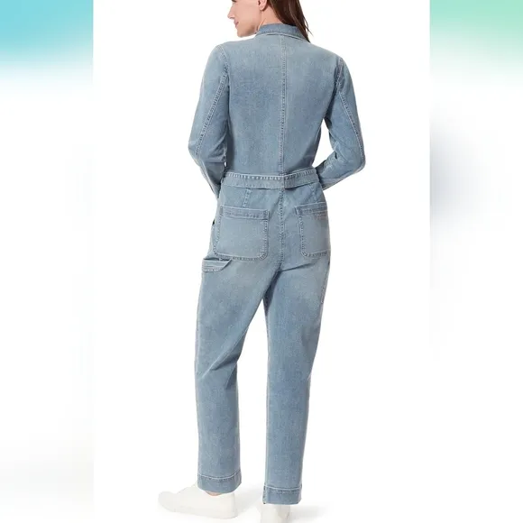 Gloria Vanderbilt Womens Denim Belted Jumpsuit Woodside Wash 8