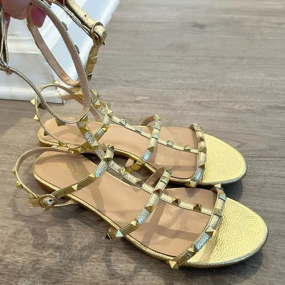 Gold Studs Strap Flat Sandals