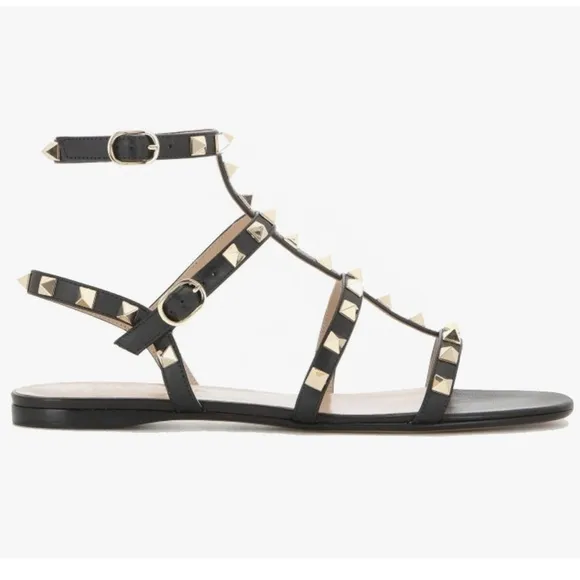 Gold Studs Strap Flat Sandals