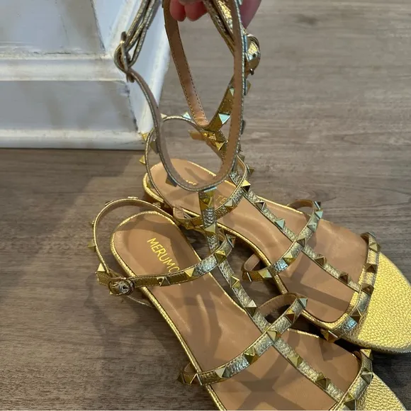 Gold Studs Strap Flat Sandals