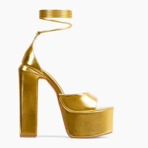 GOLDEN platform sandals heels ankles straps wrap.