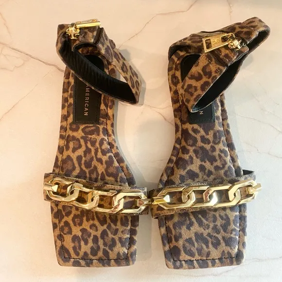 Good American Ankle Strap Sandals Leopard size 7