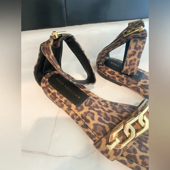 Good American Ankle Strap Sandals Leopard size 7