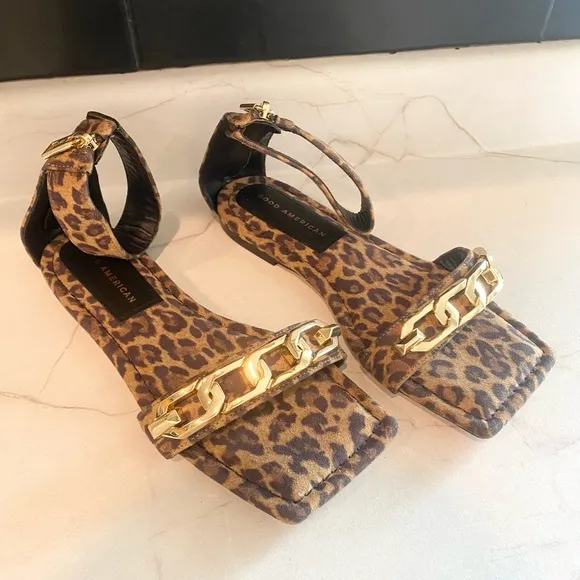 Good American Ankle Strap Sandals Leopard size 7