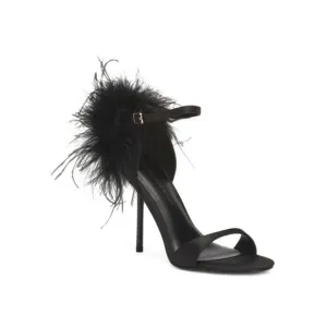 GOOD AMERICAN Black Feather Heeled Sandals