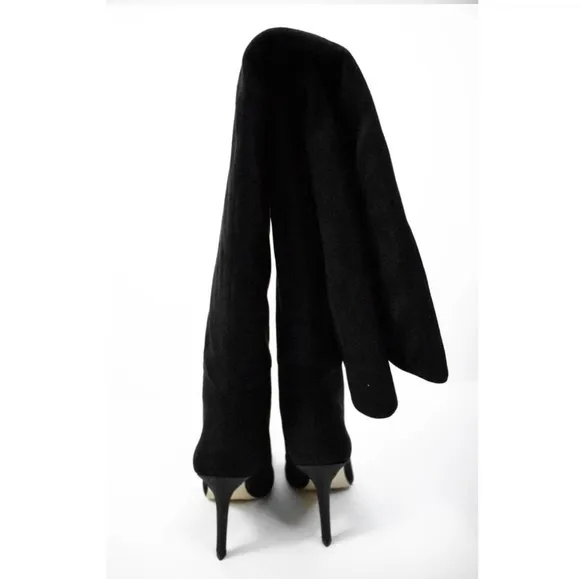 Good American Black Suede Over The Knee Boots Size 7.5 Thigh High Heeled Boots