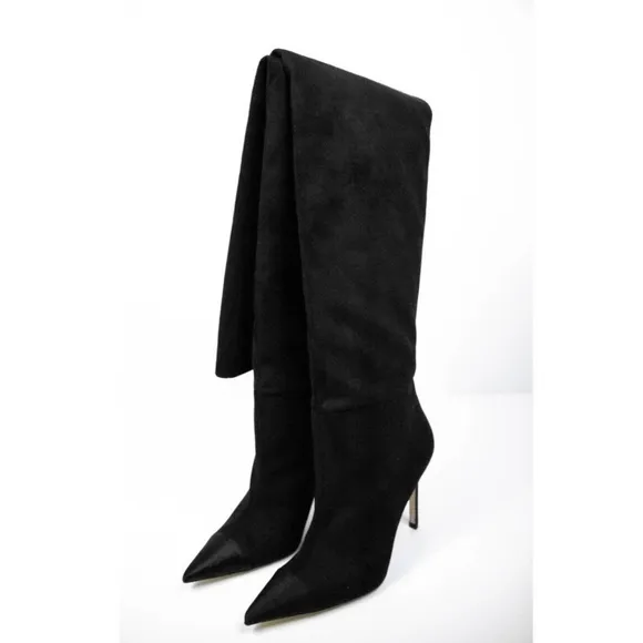 Good American Black Suede Over The Knee Boots Size 7.5 Thigh High Heeled Boots