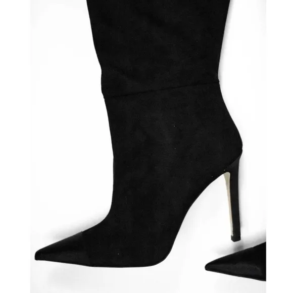 Good American Black Suede Over The Knee Boots Size 7.5 Thigh High Heeled Boots