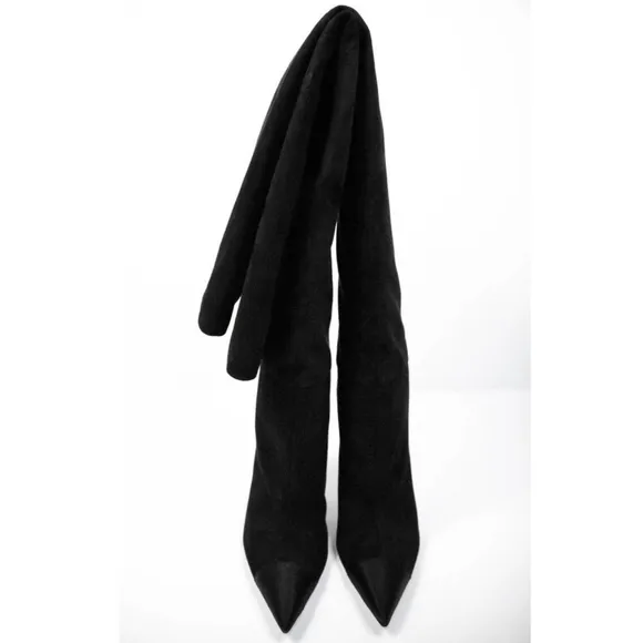 Good American Black Suede Over The Knee Boots Size 7.5 Thigh High Heeled Boots