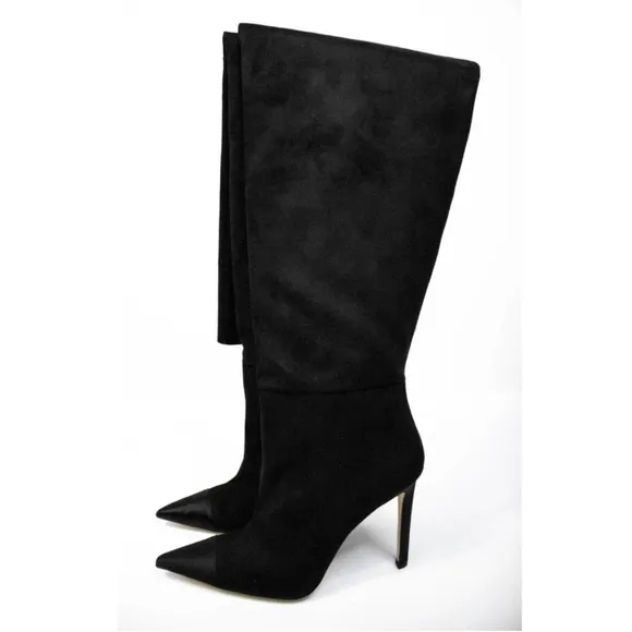 Good American Black Suede Over The Knee Boots Size 7.5 Thigh High Heeled Boots