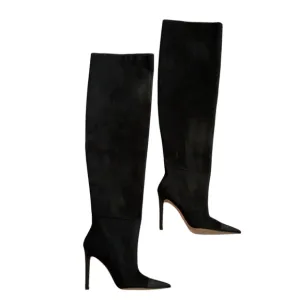 Good American Black Suede Over The Knee Boots Size 7.5 Thigh High Heeled Boots