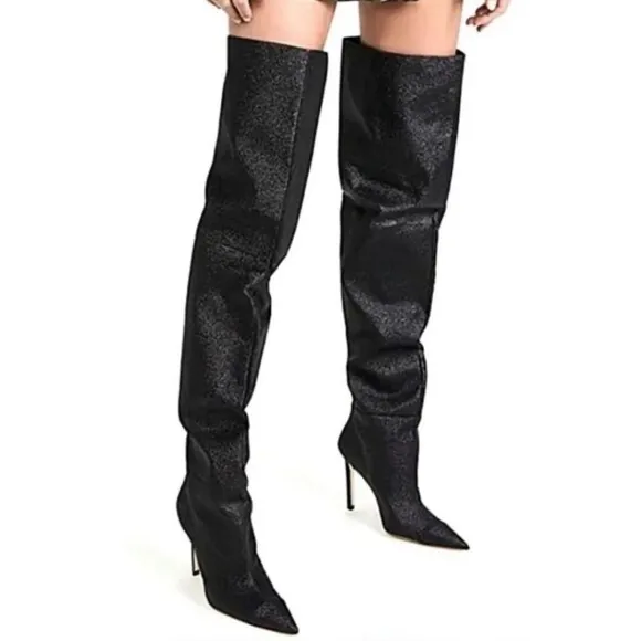 GOOD AMERICAN NEW GLITTER THIGH HIGH SLOUCHY BOOTS