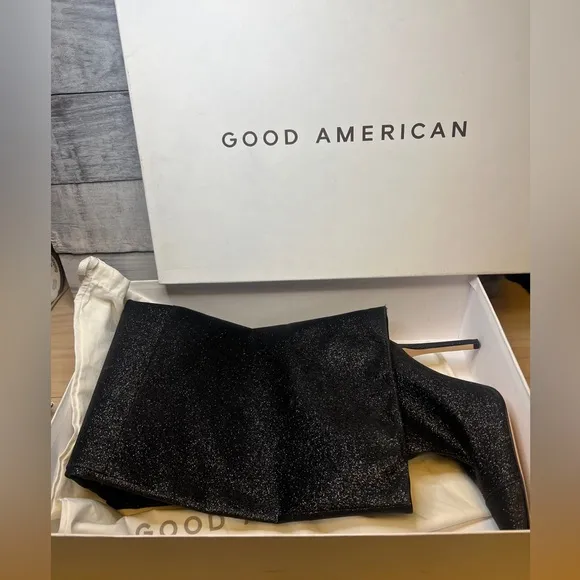 GOOD AMERICAN NEW GLITTER THIGH HIGH SLOUCHY BOOTS