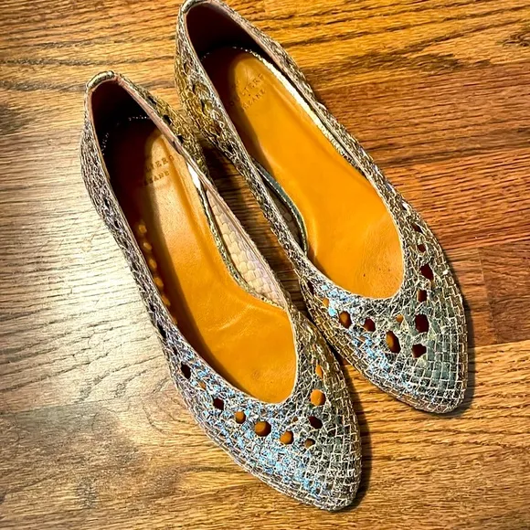 Gorgeous girly GOLD Sezane woven leather metallic classic ballet flats 38 🌞