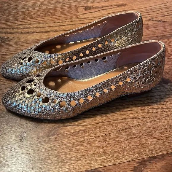 Gorgeous girly GOLD Sezane woven leather metallic classic ballet flats 38 🌞