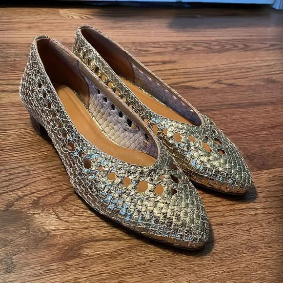 Gorgeous girly GOLD Sezane woven leather metallic classic ballet flats 38 🌞