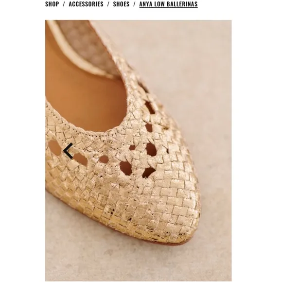 Gorgeous girly GOLD Sezane woven leather metallic classic ballet flats 38 🌞