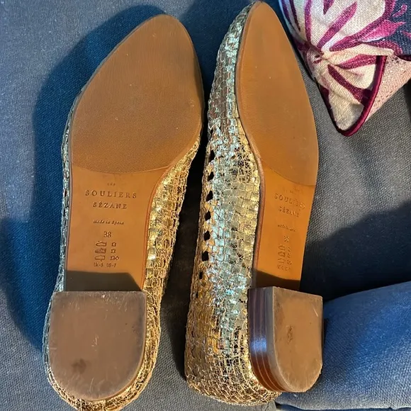 Gorgeous girly GOLD Sezane woven leather metallic classic ballet flats 38 🌞