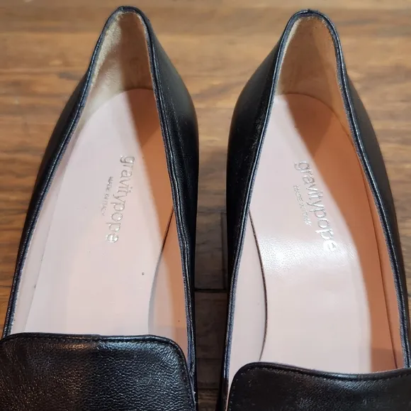 gravitypope Black Leather Heeled Loafers