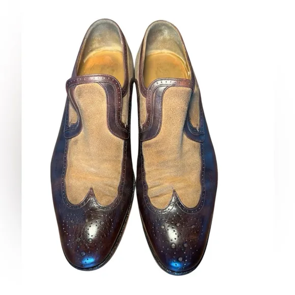 GUCCI Elegant Brown Leather and Tan Suede Slip-On Loafers. 10D