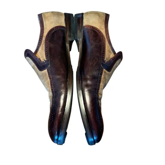 GUCCI Elegant Brown Leather and Tan Suede Slip-On Loafers. 10D