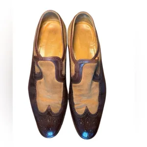 GUCCI Elegant Brown Leather and Tan Suede Slip-On Loafers. 10D