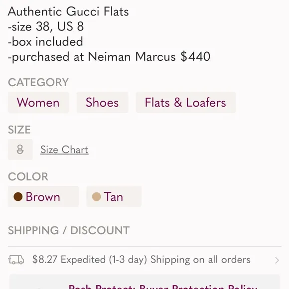 Gucci Flat with Iconic GG Monogram Size 38 US size 8