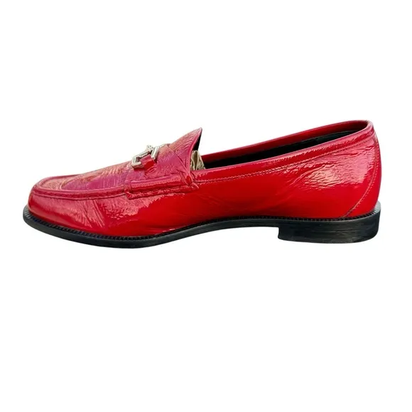 GUCCI Horsebit Loafers Red Patent Leather Flat Shoes Made in Italy Womens