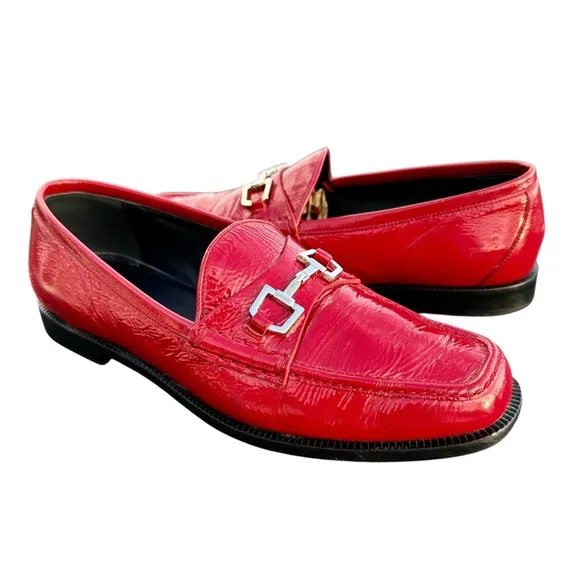GUCCI Horsebit Loafers Red Patent Leather Flat Shoes Made in Italy Womens