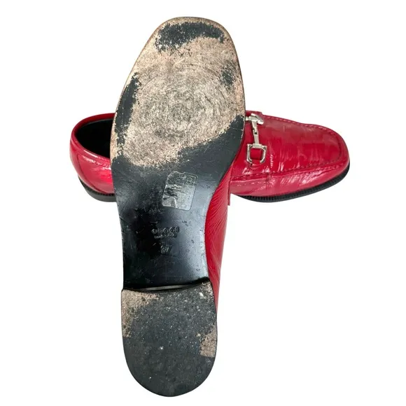 GUCCI Horsebit Loafers Red Patent Leather Flat Shoes Made in Italy Womens