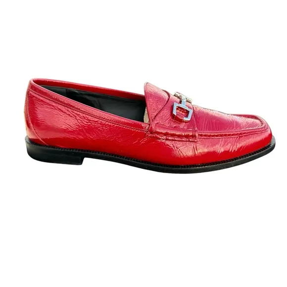GUCCI Horsebit Loafers Red Patent Leather Flat Shoes Made in Italy Womens