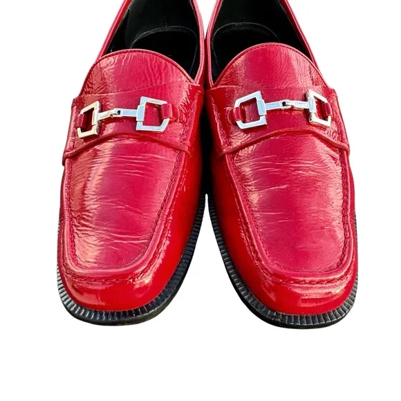 GUCCI Horsebit Loafers Red Patent Leather Flat Shoes Made in Italy Womens