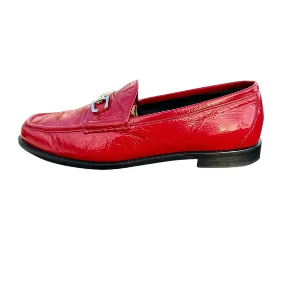 GUCCI Horsebit Loafers Red Patent Leather Flat Shoes Made in Italy Womens