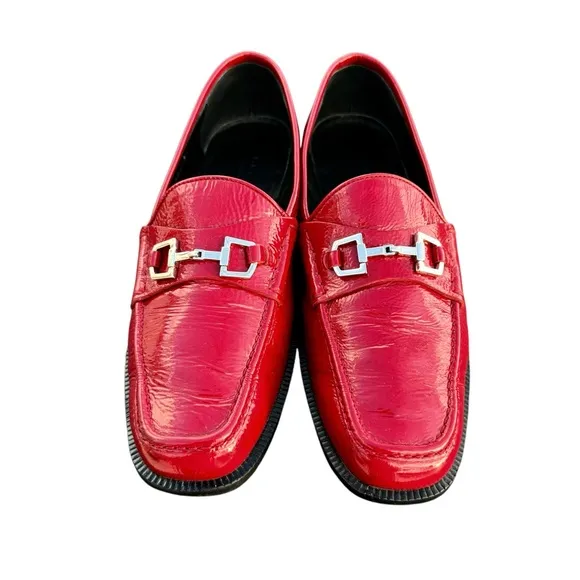 GUCCI Horsebit Loafers Red Patent Leather Flat Shoes Made in Italy Womens
