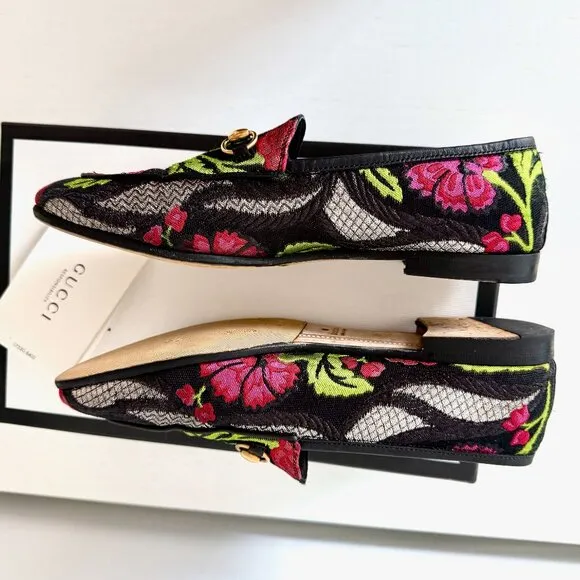 GUCCI Jordaan Floral Brocade Horsebit Loafers – Size IT 39 / US 8.5–9