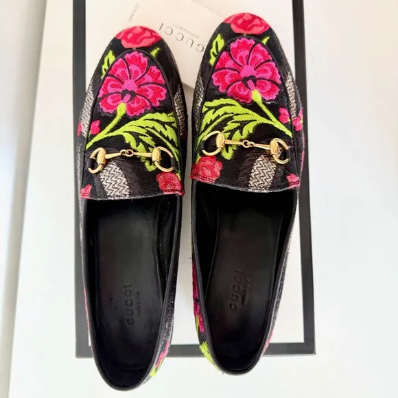GUCCI Jordaan Floral Brocade Horsebit Loafers – Size IT 39 / US 8.5–9