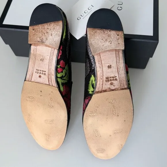 GUCCI Jordaan Floral Brocade Horsebit Loafers – Size IT 39 / US 8.5–9