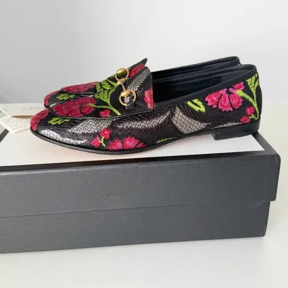 GUCCI Jordaan Floral Brocade Horsebit Loafers – Size IT 39 / US 8.5–9
