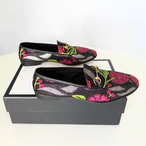 GUCCI Jordaan Floral Brocade Horsebit Loafers – Size IT 39 / US 8.5–9